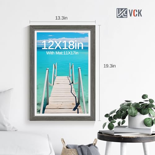 Image of VCK 12x18 Frame 5 Pack, Grey Wood, 11x17 Mat, Glass, for Poster Prints