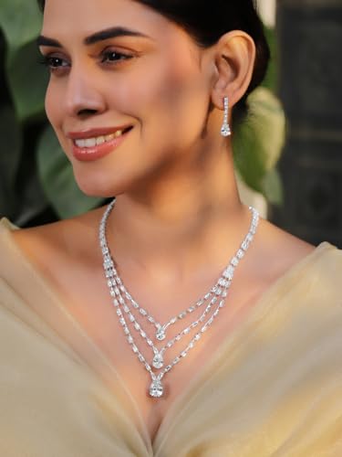Image of Rubans Necklace Set Stylish American Diamond Zirconia Trendy Jewellery Gift for Women & Girls