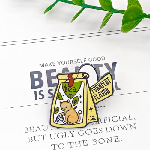 Image of Cute Cat Tea Bag Pin - Fun Series | Premium Enamel Pin - Statement Lapel Pin - Plated Badge for Clothing, Bags, Hats, Jackets, and Lanyards