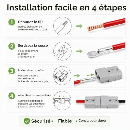 4 Pièces Anderson Connecteur 50A 600V Avec 8 Cosses, Prise Batterie Haute Puissance Pour Câbles 6-10 AWG, Prise Anderson Connecteur Rapide Pour Voiture, Moto, Camping-Car, Systèmes Solaires, Gris – vue 6