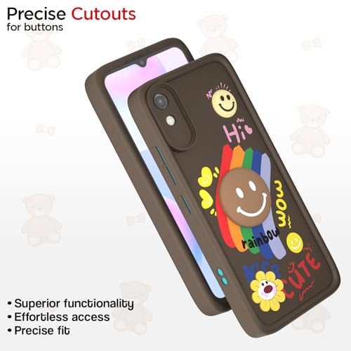Image of Pikkme Back Cover for Redmi 9A / 9i / 9A Sport | Soft Silicone| Cute Rainbow Smile & 3D Cartoon Flower Design | Shockproof Raised Camera Protection Bumper Case (Brown)