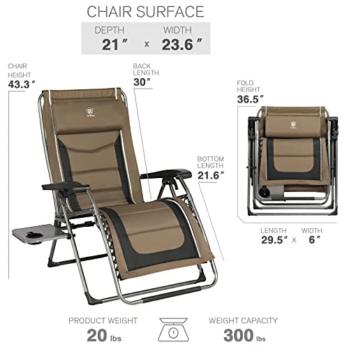 Ever Advanced Zero Gravity Lounge Chair With Padded Seat And Back,Oversize Recliner With Adjustable Headrest And Side Table, Support 300 Lbs (Brown) #TOP2