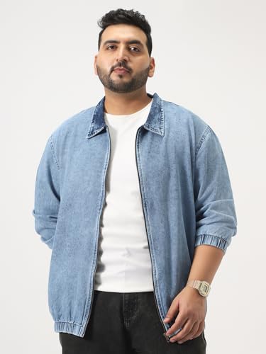 Image of Urbano Plus Men's Relaxed Fit Full Sleeve Harrington Denim Jacket