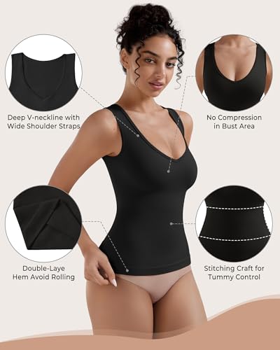 Image of EUYZOU Womens Tummy Control Shapewear Tank Tops Seamless V-Neck Compression Tank Tops Body Shaper Camisole