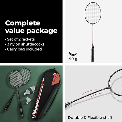 Image of Lifelong Badminton Racket Set of 2 with Shuttlecock & Badminton Bag | Aluminium Frame, Fiberglass Shaft Badminton Racquet, Jointless Design | Beginner Badminton Racket Combo for Family