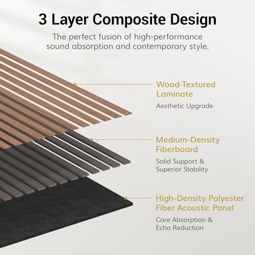 TONOR Wood Slatwall Panels, 4 Pack 47.2" x 23.6"/ 120 x60cm(31ft²) Acoustic Wall Panels, Wood Slat Acoustic Panels for Noise Cancelling and Home Decor, Living Room, Bedroom, Office, Walnut - Image 4