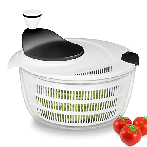 Ourokhome Salatschleuder Salatwaschmaschine, langlebiger rotierender Gemüsetrockner mit kompakter Schüssel und Sieb, leicht zu reinigen, waschen, trockenes Gemüse, Obst, Salat, Grün, 4 l, weiß Cover