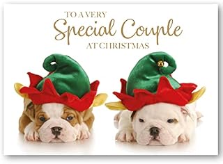 Absolutely Yours Christmas Card for Special Couple. Dogs with Hats Design Ecofriendly and UK made. Verse Inside. 175 x 124mm card size