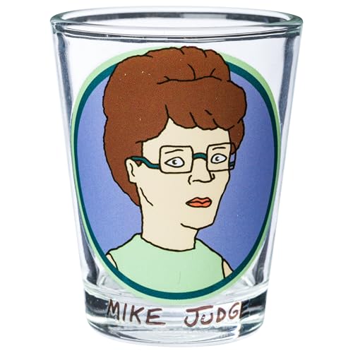 Image of Silver Buffalo King of the Hill Character Faces 4 Pack Mini Glass Set Featuring Hank Hill, Bobby Hill, Peggy Hill, and Lady Bird, 1.5 Ounces