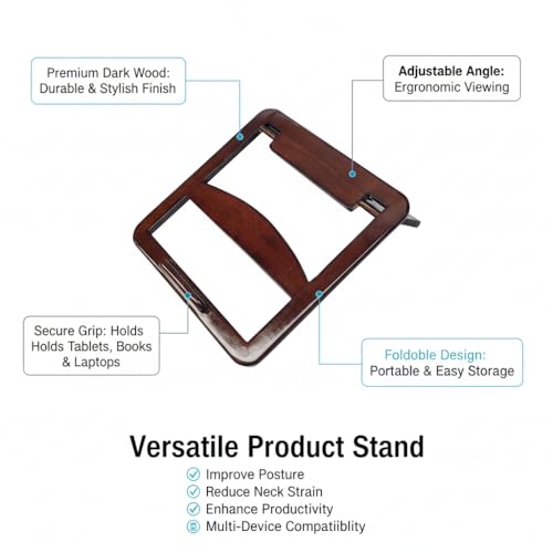 Image of Laptop Stand Universal Heat Dissipation Desktop Foldable Laptop Stand Wooden Notebook Stand Holder with 180 Degree Multiple-Angle Support for MacBook Asus HP Sony 11x11.5 inche Dark Walnut