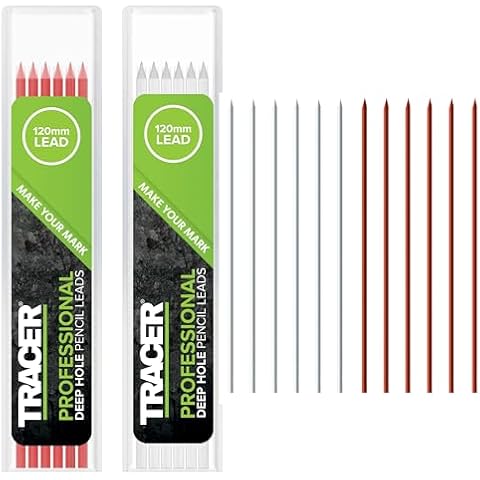 Tracer Deep Hole Pencil Alternative Leads Set - 12 x 2.8mm High-Visibility Coloured Leads for the Pencil. 6 x Red, 6 x White. 12 x Pencil refills. Cover