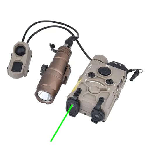 Nylon Box Aiming OG Laser Sights(with Red/Green/Blue Laser+IR Laser+White Flashlight), & M300A Strong LED Flashlight, & AX Modular Dual Wire Remote Pressure Switch(SF+Crane Plug) Combo,Tan
