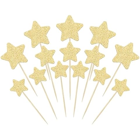 Gyufise 42Pcs Star Cupcake Toppers Gold Glitter Assembled Twinkle Star Cupcake Picks Wedding Engagement Bridal Shower Birthday Party Cake Decorations Supplies Mixed Size Cover