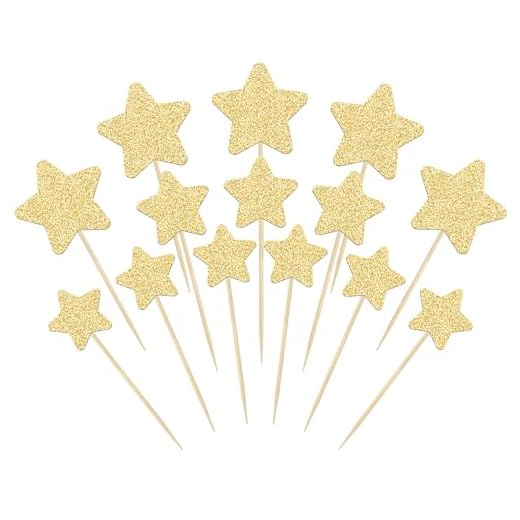 Gyufise 42Pcs Star Cupcake Toppers Gold Glitter Assembled Twinkle Star Cupcake Picks Wedding Engagement Bridal Shower Birthday Party Cake Decorations Supplies Mixed Size
