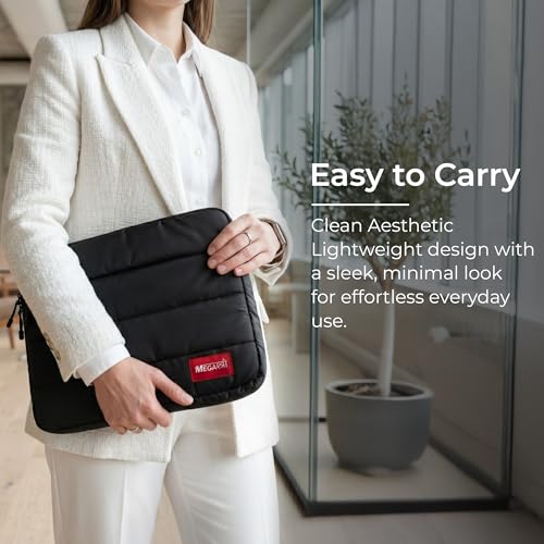 Image of MegaStro Laptop Sleeve (Fluffy) with 10 Year Warranty | Soft Puff Padding, Water Resistant, Zipper Closure | Compatible with MacBook, Lenovo, Dell, HP, Acer & Asus (Black /Red, 13 Inch)