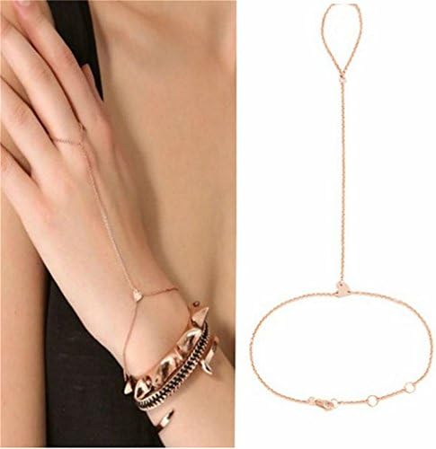 Samgo Fashion Elegant Womens Heart-shaped Metal Hand Harness Chain Bracelet Finger Ring Bangle Slave Chain