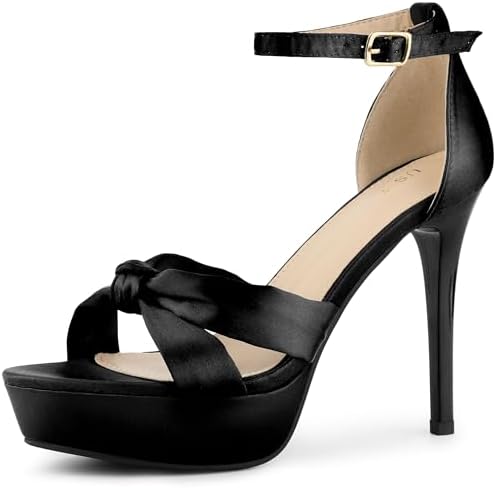 Allegra K Women's Black Platform Heels Twist Knot Satin Heel Sandals 8.5 M US