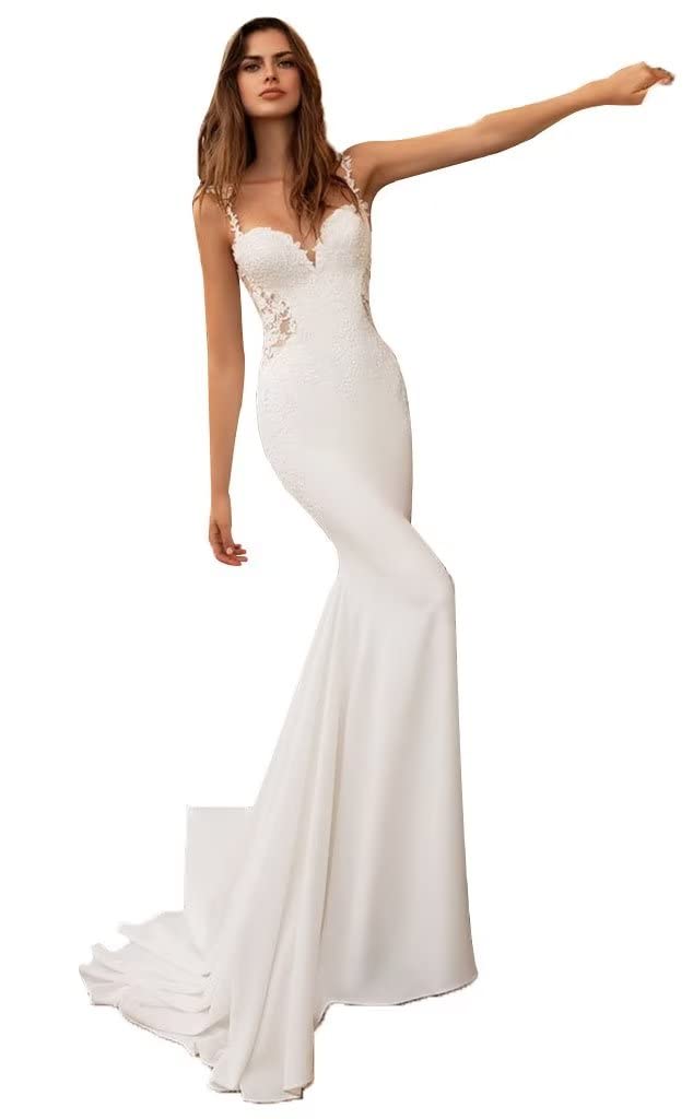 Mermaid Wedding Dress for Bridal 2023 Women's Lace Appliques Vintage V Neck Wedding Dresses Ball Gowns SYYS26