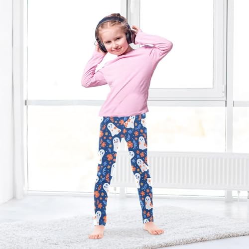 Ghost Flower Blue Girls Leggings Soft Stretch Workout Yoga Dance Pants for Kids Casual Tights4