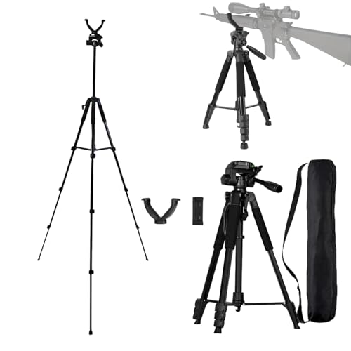 Hunting Tripod Shooting Sniper Rifle Stand Crossbow Shooting Stand, with a Tripod Base That can tilt and Rotate Horizontally, Aluminum Alloy 20-70inch V-Shaped Yoke Head Shooting Stand