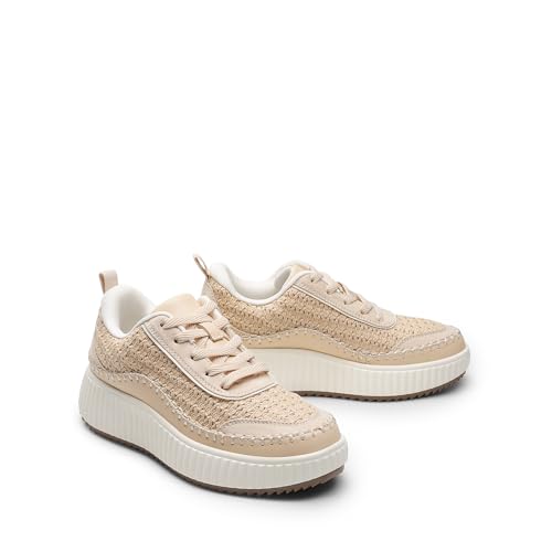DREAM PAIRS Women Chunky City Tweed Comfortable Casual Platform Fashion Sneaker,Size 5,Apricot-Knit,SDFN2379W