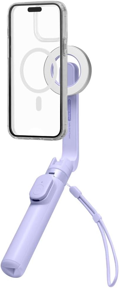 Spigen Selfie Stick Tripod Stand with Bluetooth Remote Control Shutter 24" Extendable Compatible with MagSafe iPhone 17/16/15/14/13/12 Pixelsnap Pixel 10 Series & More - Lavender (S571W)