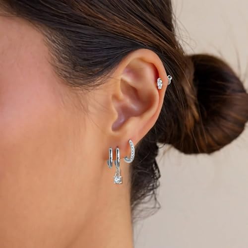 Surgical Steel Huggie Hoop Eearings - 4 Pairs Gold Dainty Hoop & Stud Earring Set, Hypoallergenic Layered Ear Jewelry, Minimalist Tiny Studs for Daily Wear2