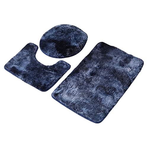 F Fityle Weiches, gemütliches, zotteliges 3-teiliges Badematten-Set, Toilettendeckelbezug, U-förmiger Konturteppich, waschbare, saugfähige, Blau