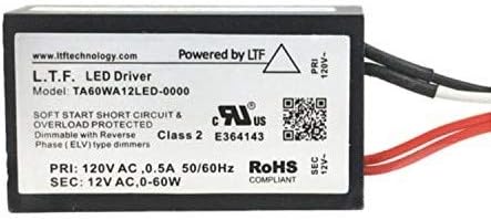 12V Class 2 60W No-Load Electronic Transformer for LED Bulbs, Incandescent, Halogen