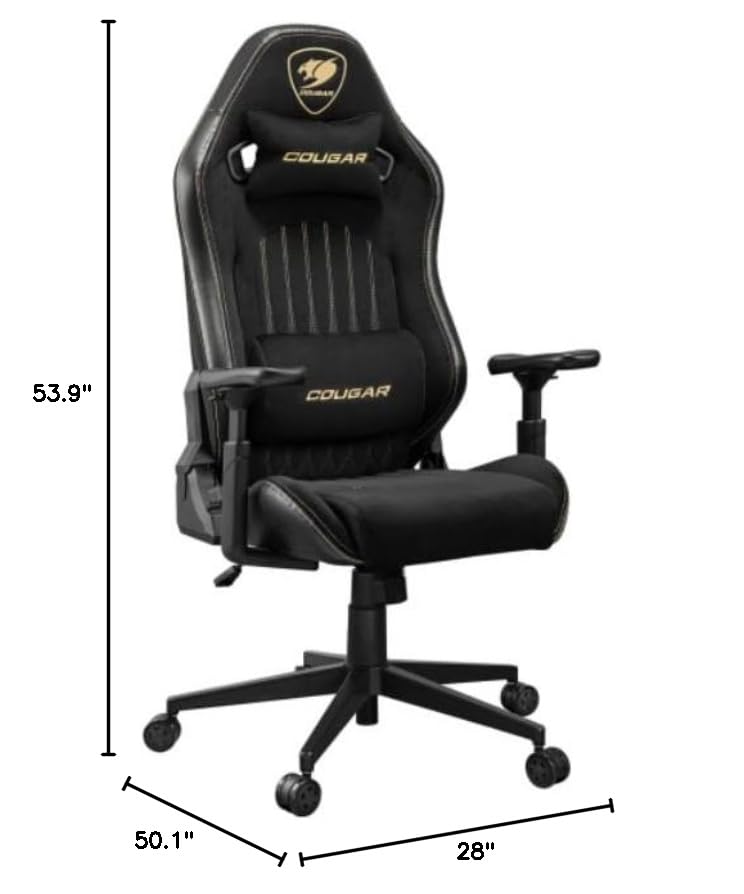 Image of COUGAR Explore Royal F Gaming Chair with Breathable Velvet Fabric & PVC Leather, 3D Armrests, Lumbar & Neck Pillows