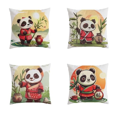 Housse coussin exterieur 80x80cm impermeable panda lot de 4
