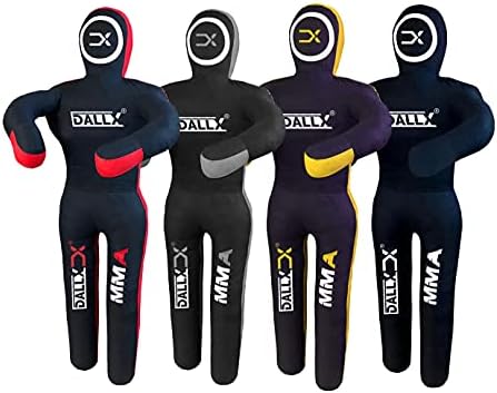 DALLX MMA Grappling Dummy BBJ Wrestling Brazilian Jiu Jitsu Punching Bag Judo Karate Throwing Boxing Fighting Dummy Self Defense Standing Position – UNFILLED (Black Grey, 5 Ft)