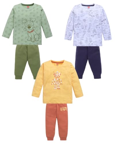 Image of LuvLap Baby Boys 100% Cotton Full Sleeve Boys T-Shirt & Pyjama Sets Pack of 3