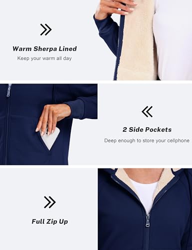 Image of MoFiz Zip Up Hoodie Women Fleece Lined Jackets Winter Coats With Pocket