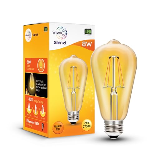 Image of Wipro Garnet 8W ST64 LED Filament Bulb | Decorative LED Bulb for Home & Office Decoration | Energy Efficient Filament Bulb comes with In-Built Surge Protection | E27 Bulb, 2700K(Warm White, Pack of 2)