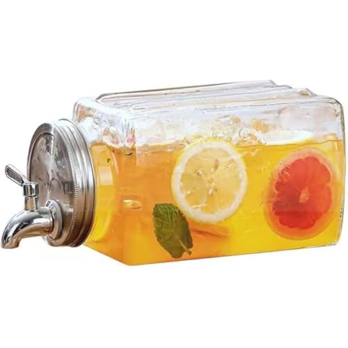 Fiozwea 大容量のジュース樽、ジュース缶、カクテル樽、コーラ樽容器、飲料水差し、ガラス保存ボトルキャップ、ビール、冷蔵庫の冷水差し、3リットルの大容量 (3L + 304ステンレス鋼の蛇口)