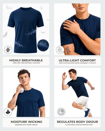 Image of Wellbi Bamboo Performance T-Shirt for Men | Raglan Sleeve Gym Training Sportswear | Quick Dry Moisture Wicking Anti-Bacterial | Ultra-Soft Breathable Eco-Friendly Activewear