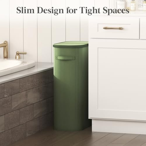 Image of Lifewit Slim Laundry Basket with Lid, Narrow Large Laundry Hamper with Plastic Handles and Removable Bag, Tall Foldable Dirty Clothes Hampers for Laundry Room, Bedroom, Bathroom, Dorm, 65L Green