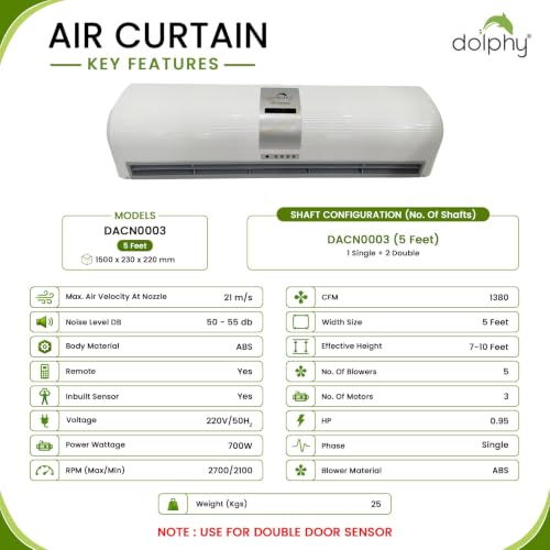 Image of DOLPHY Air Curtain with Double Door Sensor & Remote - 700 W (5 Feet)