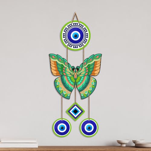 Image of Artvibes Green Butterfly Evil Eye Wall Hanging for Home Entrance | Lucky Charm MDF Wall Decor | Decorative Vastu Art for Living Room | Bedroom | Office & Main Door | Gift Item (WH 8584N)