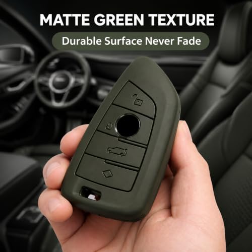 Image of JVCV Soft TPU Cover Compatible with BMW X1, X3, X6, X5, 5 Series, 6 Series, 7 Series 4 Button Blade Smart Key | Scratch-Resistant Protective Case (Matte Green Style B)