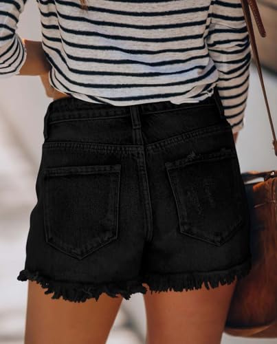 Image of onlypuff Womens Jean Short Cut Off Denim Shorts High Waist Ripped Distressed Stretchy