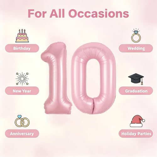 Image of Number Balloons Pink Party Balloon - Giant Number 10 Balloon, 40 Inch Large Balloon, Birthday Decorations for Women, Birthday Balloon for Anniversary Baby Shower Princess Party Decorations