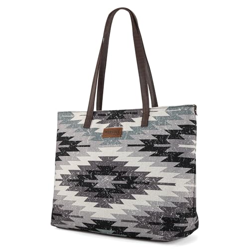 Image of Montana West Wrangler Aztec Print Canvas Tote Bag Capacity Shoulder Bag for Work, Travel & Everyday Use