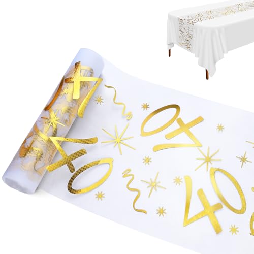 Caminho de mesa 40 aniversários, decoração de aniversário, 28 cm x 10 m, caminho de mesa dourado, decoração 40 aniversário mulher homem, faixa de mesa toalha de mesa aniversário, festa aniversário