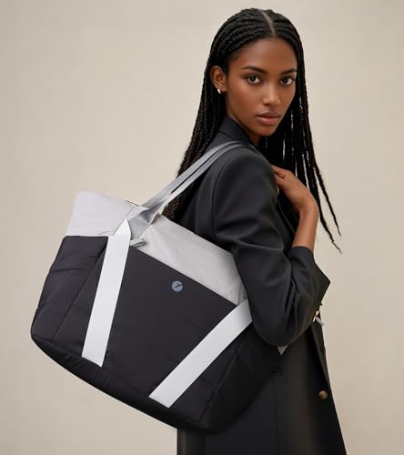 TINYAT Quilted Tote Bag for Women Puffer Duffle Bag with Yoga Mat Strap Zipper Travel Bag Large Yoga Gym Tote for Work, Sport2