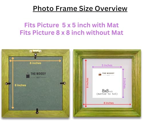 Image of 5 x 5 inch Wooden Photo Frame with Mat, Green Photo Frame 5 x 5 inch with Mat or 8 x 8 inch without Mat for Wall Decoration, Best Wooden Photo Frame for Posters and Photos