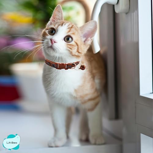 Image of Cat Collar with Bell,Kitten and Small Dogs Soft Adjustable Collar,Safe,Breakaway for Cats and Puppies - Dark Brown (CAMO Design)