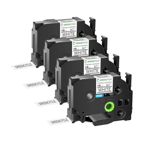 GREENCYCLE Extra Strength Adhesive Black on White Label Tape Compatible for TZE-S241 TZS241 AZES241 3/4