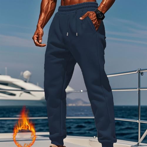 Mens Winter Casual Fleece Lined Sweatpants Elastic Waist Workout Pants Active Drawstring Jogger Trousers with Pockets2